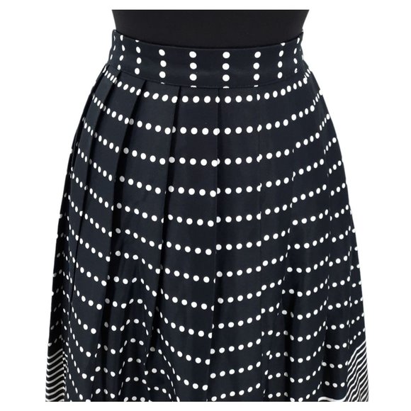 J.O.A. Los Angeles Black White Polka Dot Striped Pleated A-line Skirt Size S - Picture 3 of 10
